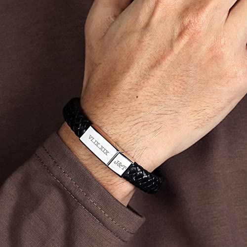 Bracelet Cuir Homme Gravé — Date & Initiales 🖤