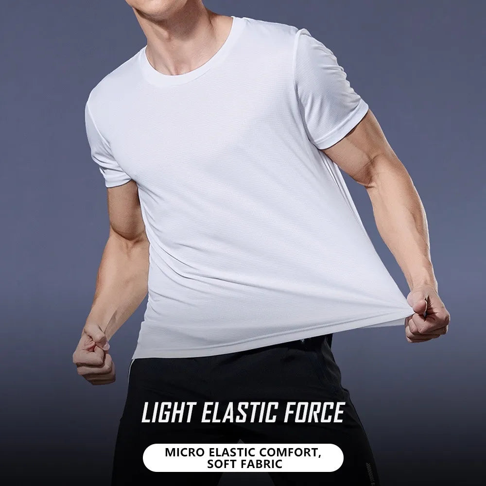 Men's Casual Quick Dry Logo Neck T-Shirt Gym Running Moisture Wicking Short Sleeve Training Apparel 100% Polyester Spring/Summer