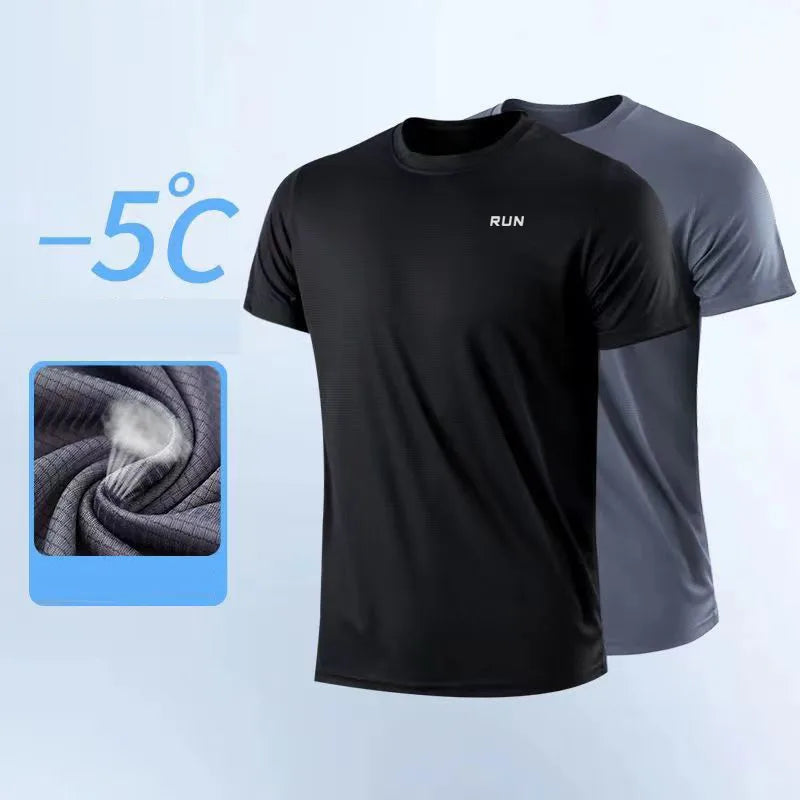 Men's Casual Quick Dry Logo Neck T-Shirt Gym Running Moisture Wicking Short Sleeve Training Apparel 100% Polyester Spring/Summer