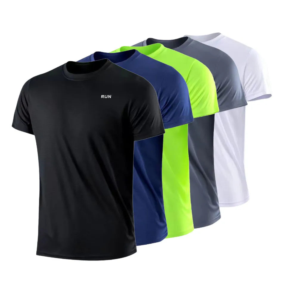 Men's Casual Quick Dry Logo Neck T-Shirt Gym Running Moisture Wicking Short Sleeve Training Apparel 100% Polyester Spring/Summer
