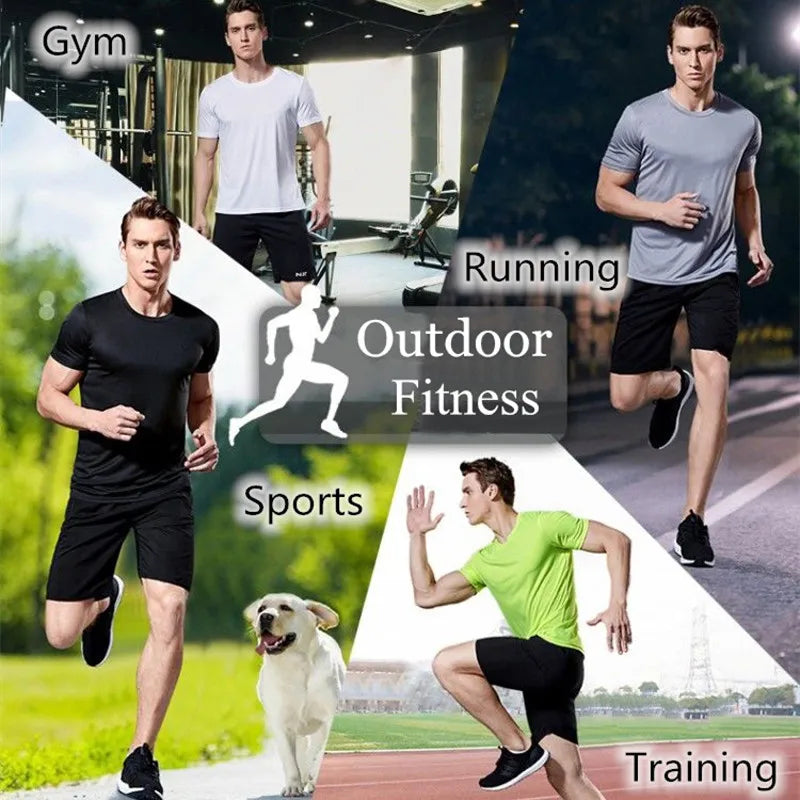 Men's Casual Quick Dry Logo Neck T-Shirt Gym Running Moisture Wicking Short Sleeve Training Apparel 100% Polyester Spring/Summer