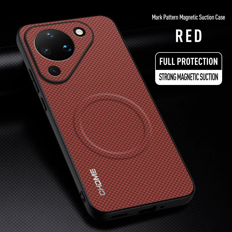 Luxury Magnetic Car Holder Mark Texture Leather Back case for Huawei Pura 90 Pro Max / Pro / 90 Lens Protection Soft Edge Cover