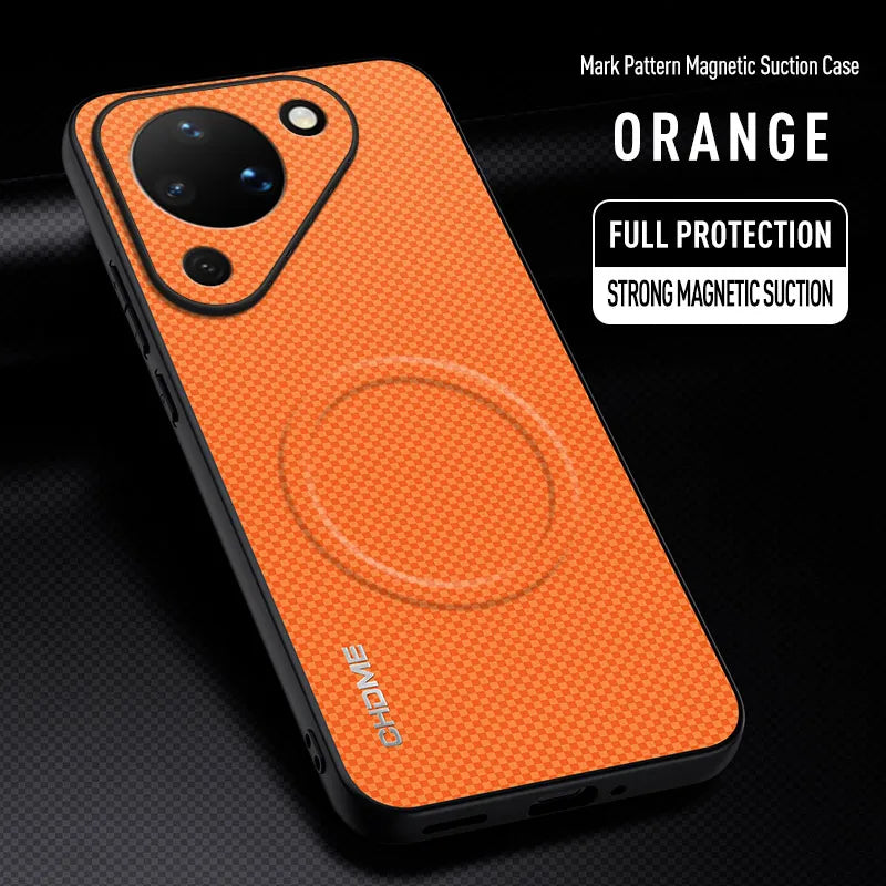 Luxury Magnetic Car Holder Mark Texture Leather Back case for Huawei Pura 90 Pro Max / Pro / 90 Lens Protection Soft Edge Cover