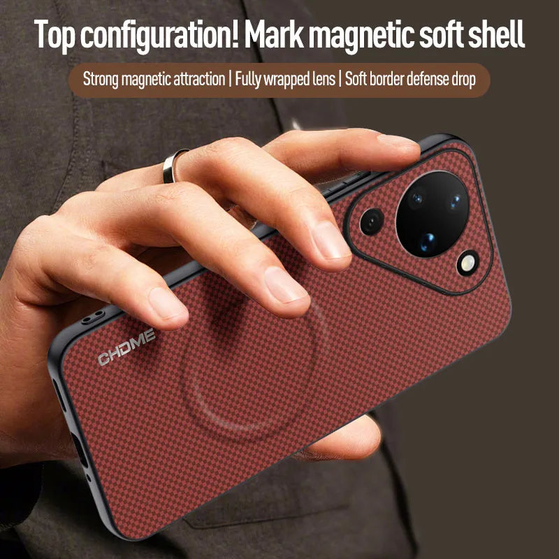 Luxury Magnetic Car Holder Mark Texture Leather Back case for Huawei Pura 90 Pro Max / Pro / 90 Lens Protection Soft Edge Cover