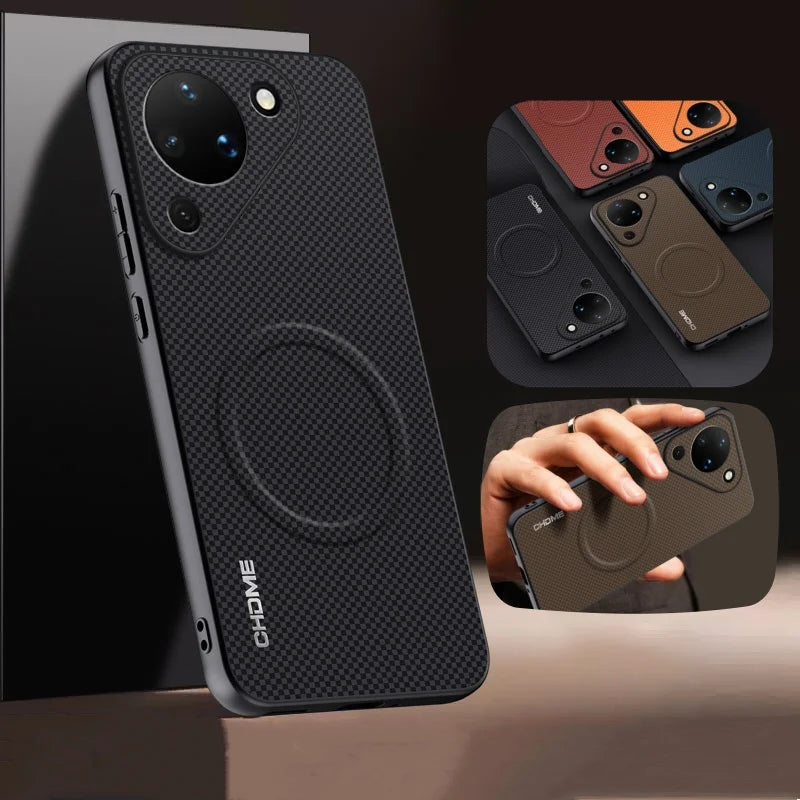 Luxury Magnetic Car Holder Mark Texture Leather Back case for Huawei Pura 90 Pro Max / Pro / 90 Lens Protection Soft Edge Cover