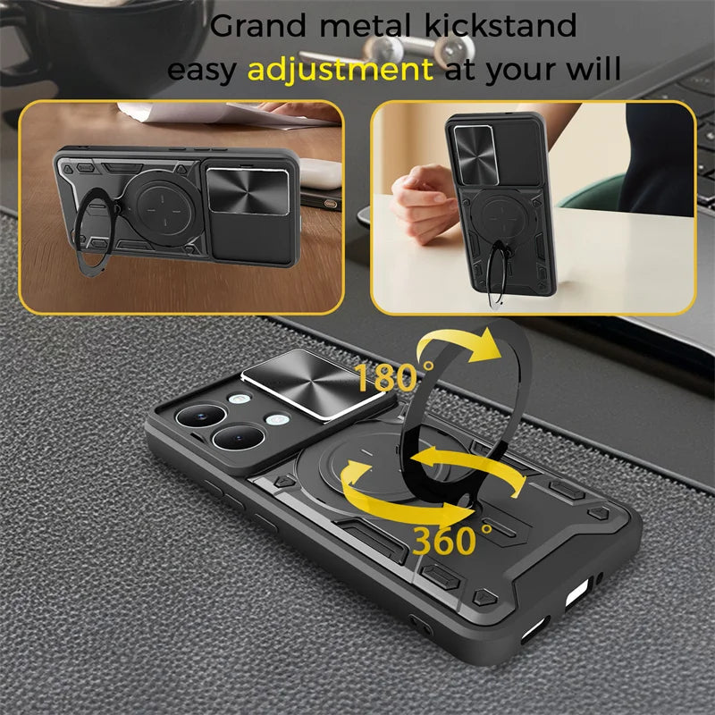 Funda For Xiaomi Poco X8 Pro Max 5G Case Car Magnetic Holder Ring Armor Phone Case For Poco X8Pro Max Slide Lens Protector Cover