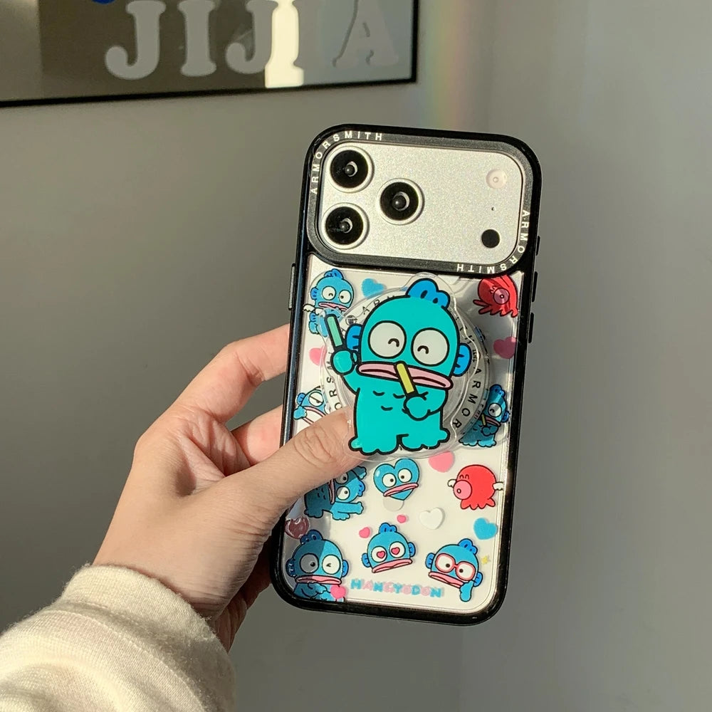 Sanrio Hangyodon Magnetic Holder Magsafe Wireless Charge Cute Cartoon Phone Case For iPhone 17 16 15 14 13 12 11 Pro Max Cover