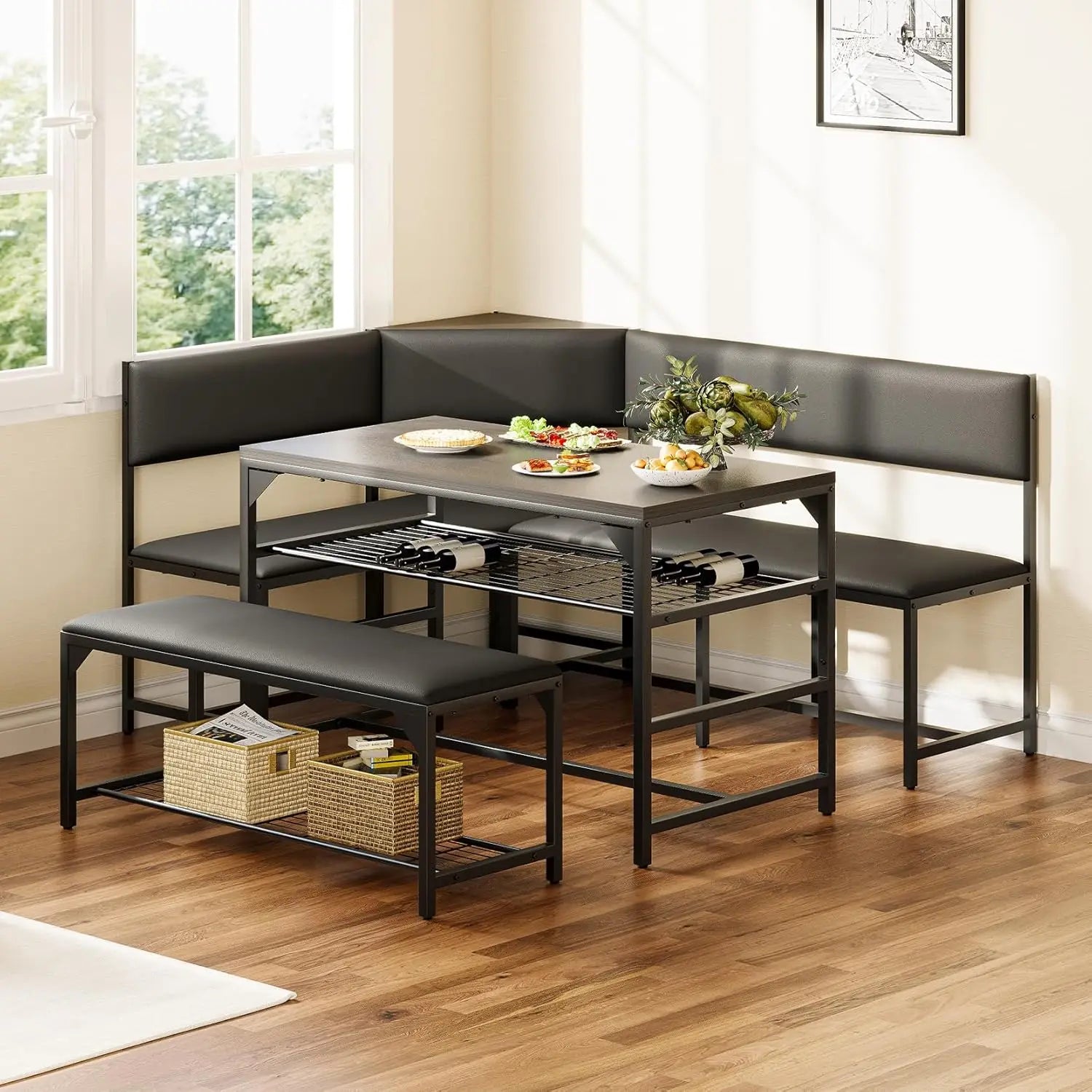 Kitchen Breakfast Nook Table Set with Soft Seat, Corner Dining Table Set for 4-6 People, Dining Room Sets for 4,, Customized