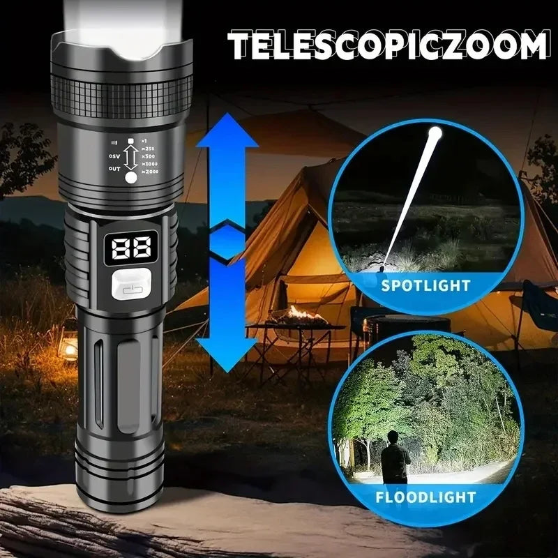 100000LM Super Bright Flashlight Rechargeable LED Torch Long Range Tactical Lamp for Outdoor Waterproof Camping Fishing Lantern
