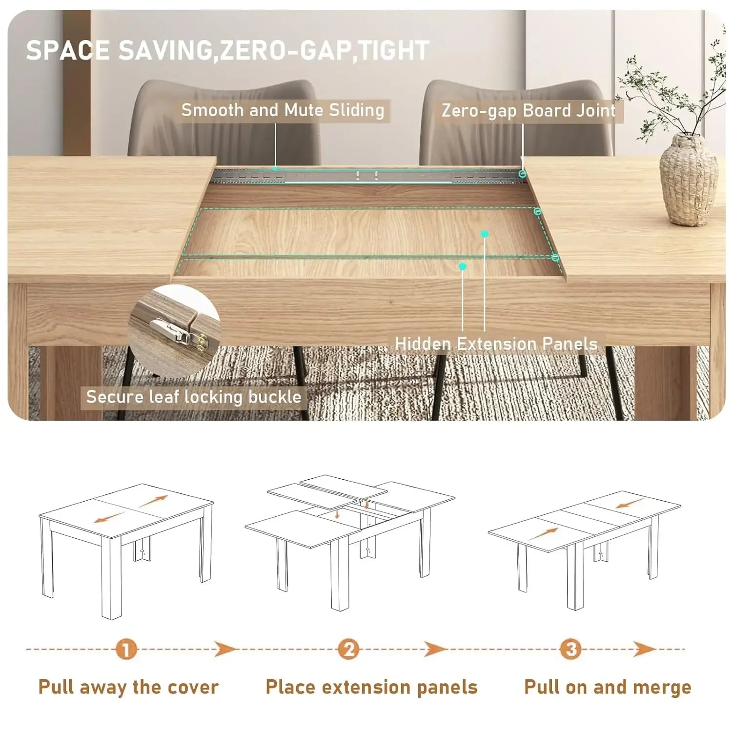 59"-86" Extendable Dining Table, Wooden Material, Fits 6-10 People, Perfect for Gatherings, Customized