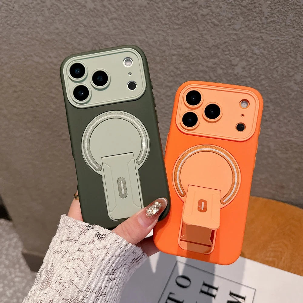 For iPhone 17 Pro Max 16 Luxury Magsafe Magnetic Holder Stand Matte Phone Case For iPhone 15 14 Plus 13 Lens Protective Cover