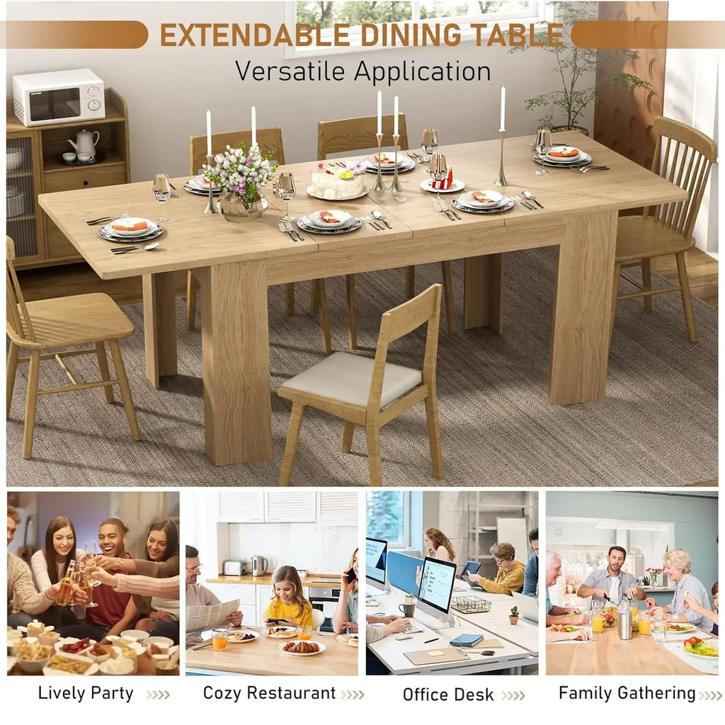 59"-86" Extendable Dining Table, Wooden Material, Fits 6-10 People, Perfect for Gatherings, Customized
