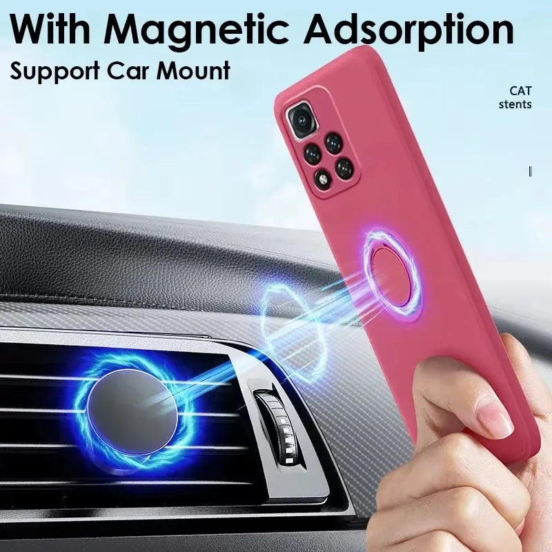 Luxury Liquid Silicone Magnetic Holder Stand Phone Case For XiaoMi 14T 15 Pro Redmi 13C 4G Note 13 14 15 Pro Plus 5G Back Cover