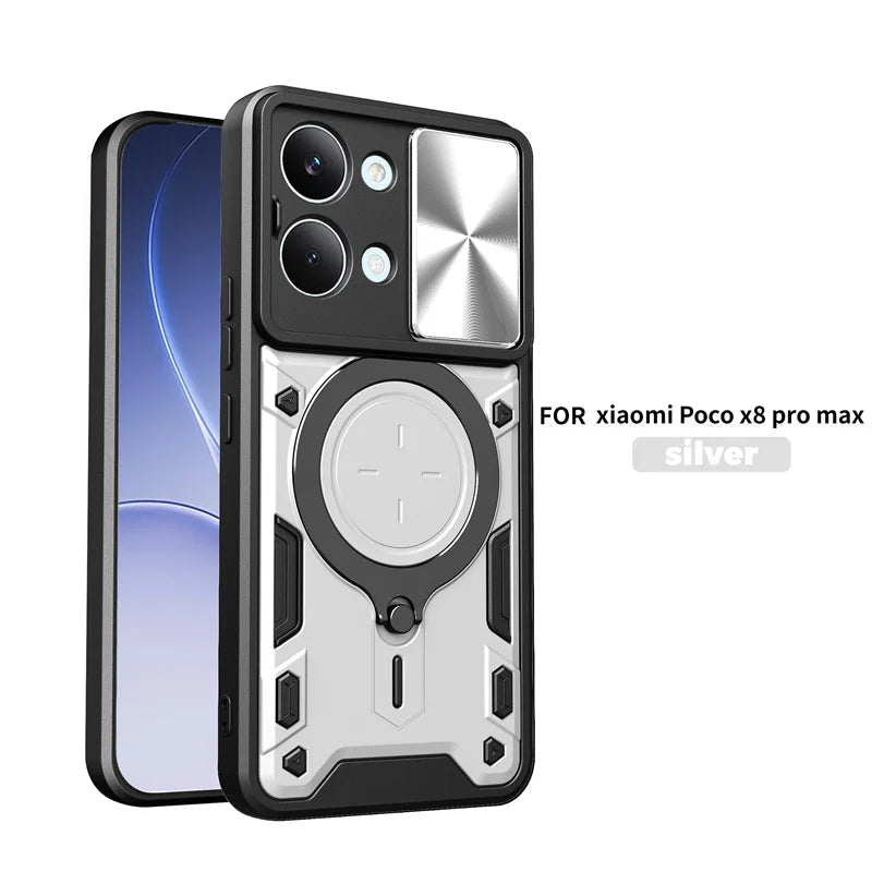 Funda For Xiaomi Poco X8 Pro Max 5G Case Car Magnetic Holder Ring Armor Phone Case For Poco X8Pro Max Slide Lens Protector Cover