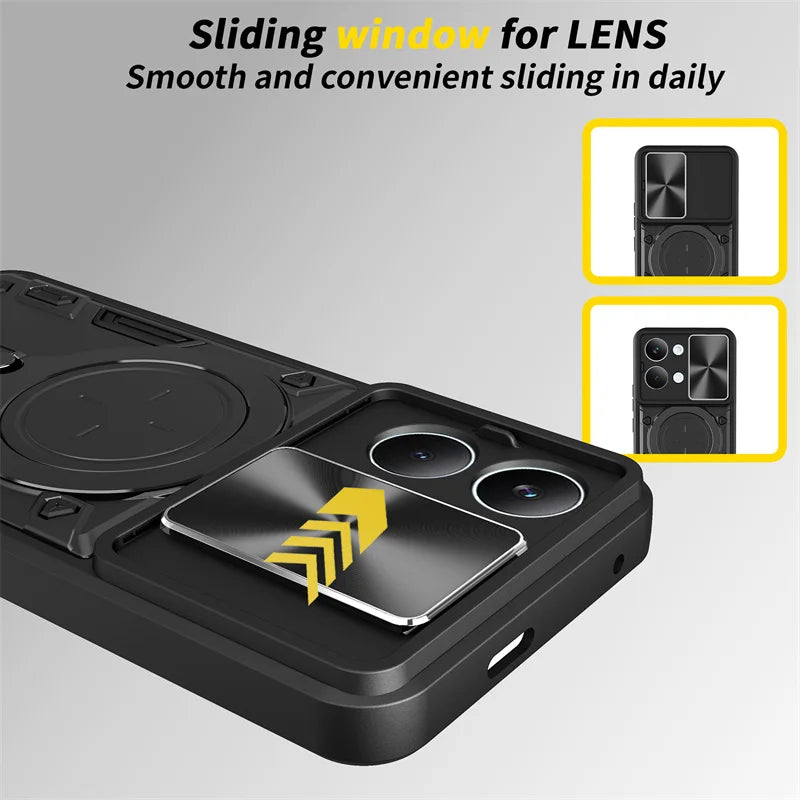Funda For Xiaomi Poco X8 Pro Max 5G Case Car Magnetic Holder Ring Armor Phone Case For Poco X8Pro Max Slide Lens Protector Cover