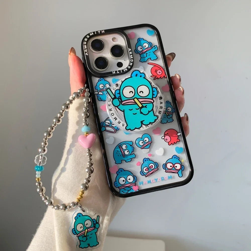 Sanrio Hangyodon Magnetic Holder Magsafe Wireless Charge Cute Cartoon Phone Case For iPhone 17 16 15 14 13 12 11 Pro Max Cover