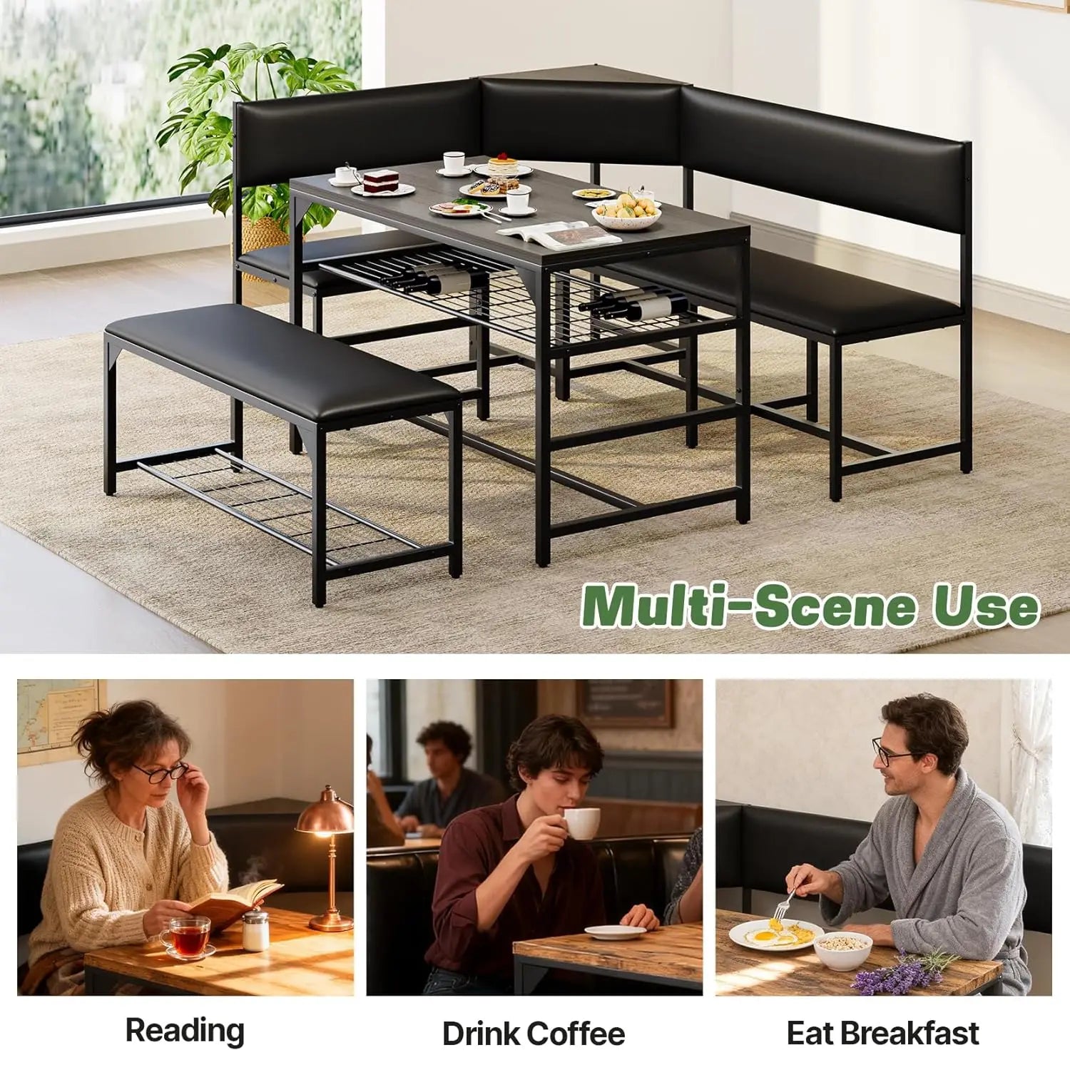 Kitchen Breakfast Nook Table Set with Soft Seat, Corner Dining Table Set for 4-6 People, Dining Room Sets for 4,, Customized