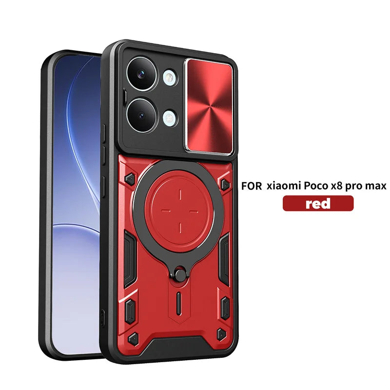 Funda For Xiaomi Poco X8 Pro Max 5G Case Car Magnetic Holder Ring Armor Phone Case For Poco X8Pro Max Slide Lens Protector Cover