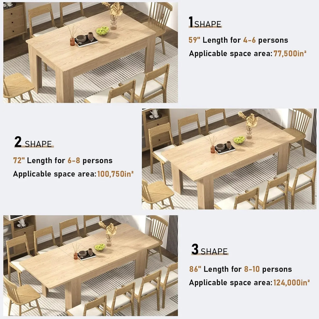 59"-86" Extendable Dining Table, Wooden Material, Fits 6-10 People, Perfect for Gatherings, Customized
