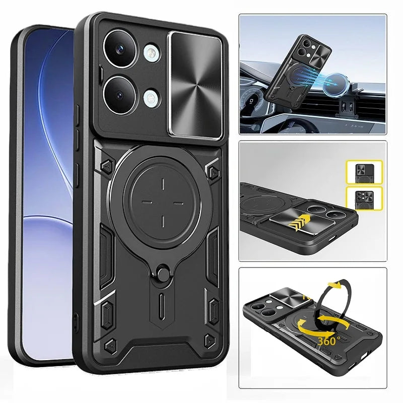 Funda For Xiaomi Poco X8 Pro Max 5G Case Car Magnetic Holder Ring Armor Phone Case For Poco X8Pro Max Slide Lens Protector Cover