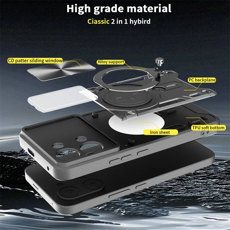 Funda For Xiaomi Poco X8 Pro Max 5G Case Car Magnetic Holder Ring Armor Phone Case For Poco X8Pro Max Slide Lens Protector Cover