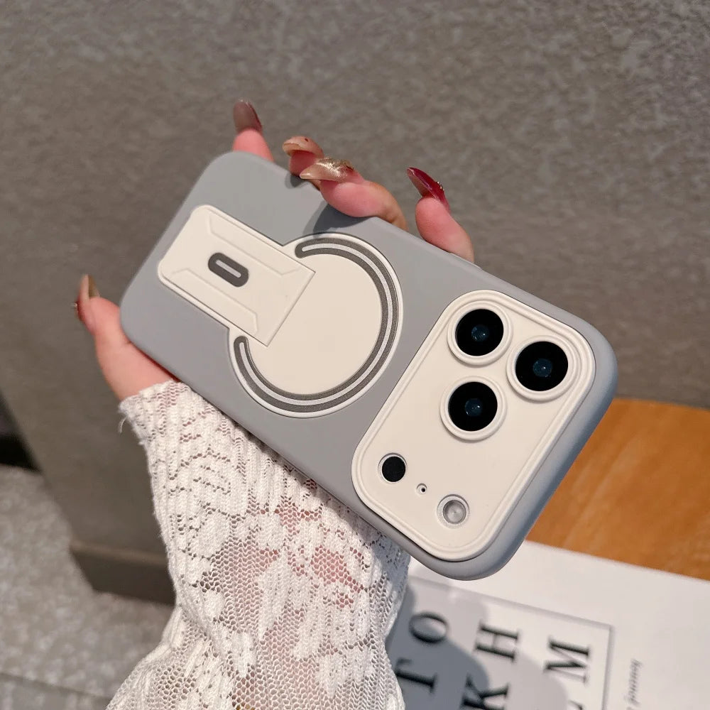For iPhone 17 Pro Max 16 Luxury Magsafe Magnetic Holder Stand Matte Phone Case For iPhone 15 14 Plus 13 Lens Protective Cover