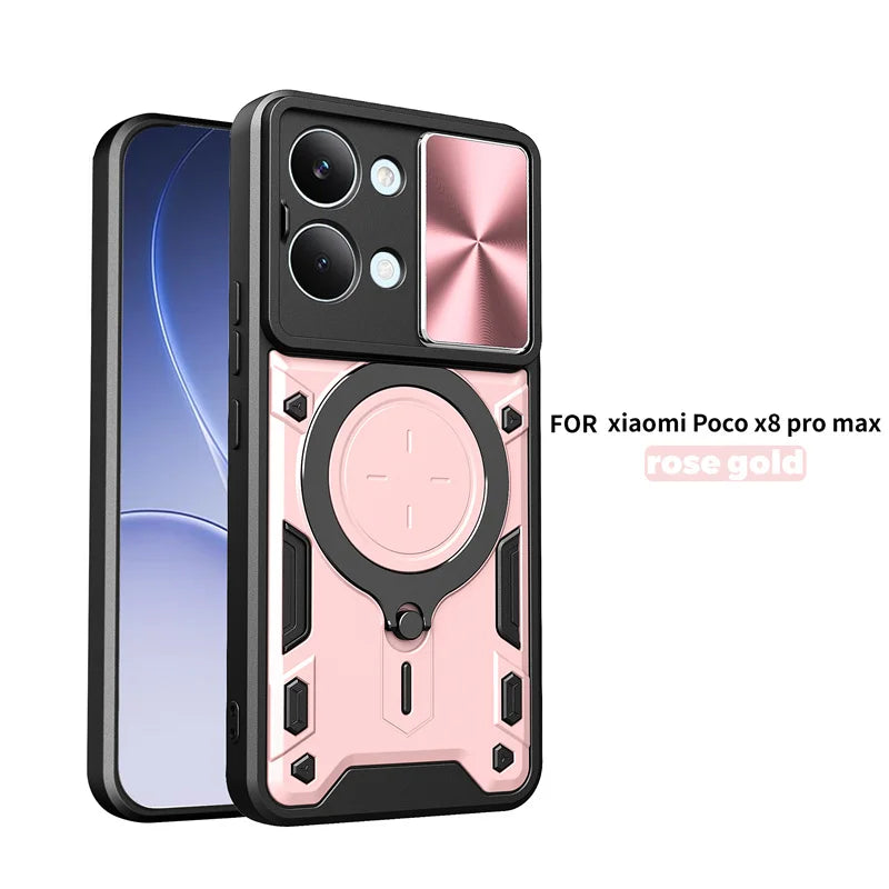 Funda For Xiaomi Poco X8 Pro Max 5G Case Car Magnetic Holder Ring Armor Phone Case For Poco X8Pro Max Slide Lens Protector Cover
