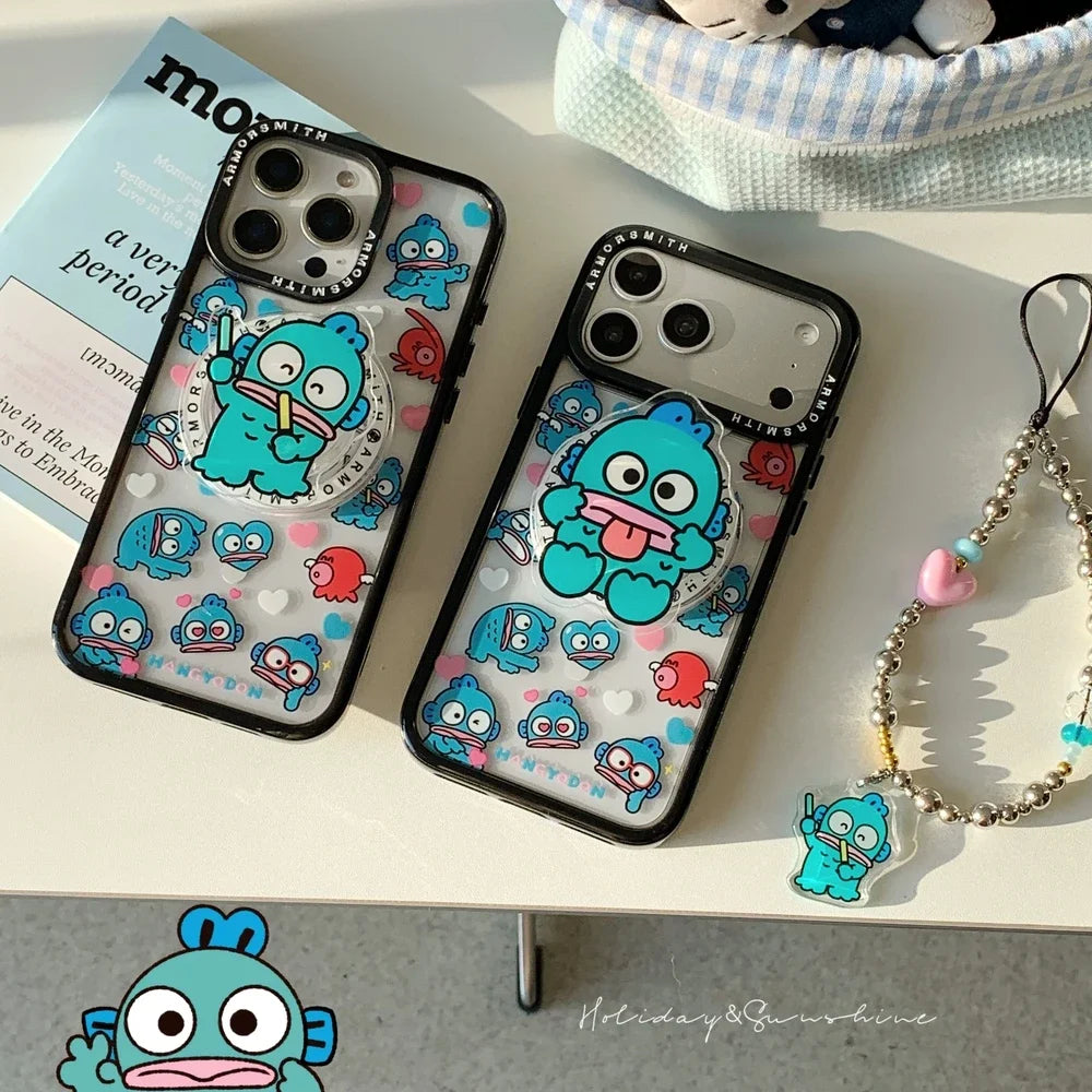 Sanrio Hangyodon Magnetic Holder Magsafe Wireless Charge Cute Cartoon Phone Case For iPhone 17 16 15 14 13 12 11 Pro Max Cover