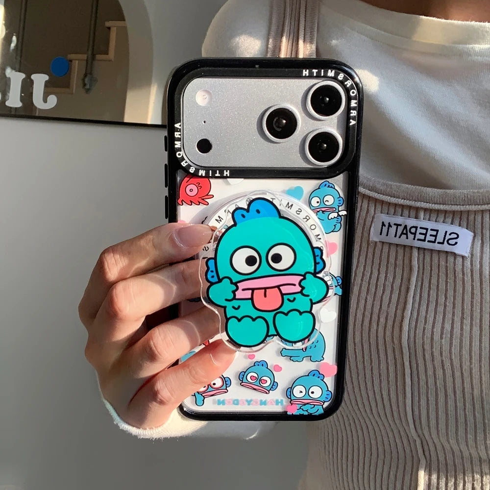 Sanrio Hangyodon Magnetic Holder Magsafe Wireless Charge Cute Cartoon Phone Case For iPhone 17 16 15 14 13 12 11 Pro Max Cover