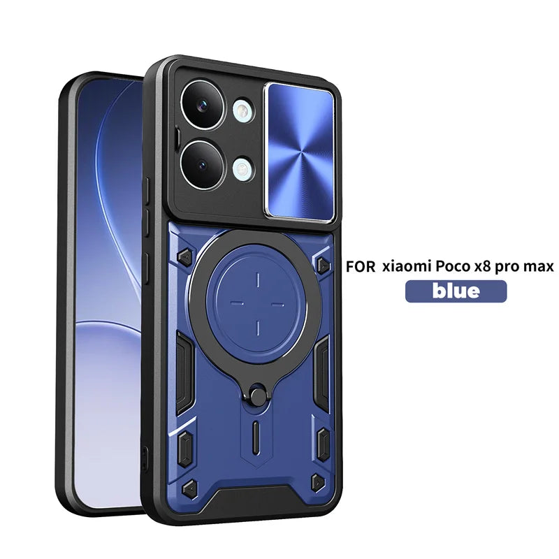 Funda For Xiaomi Poco X8 Pro Max 5G Case Car Magnetic Holder Ring Armor Phone Case For Poco X8Pro Max Slide Lens Protector Cover