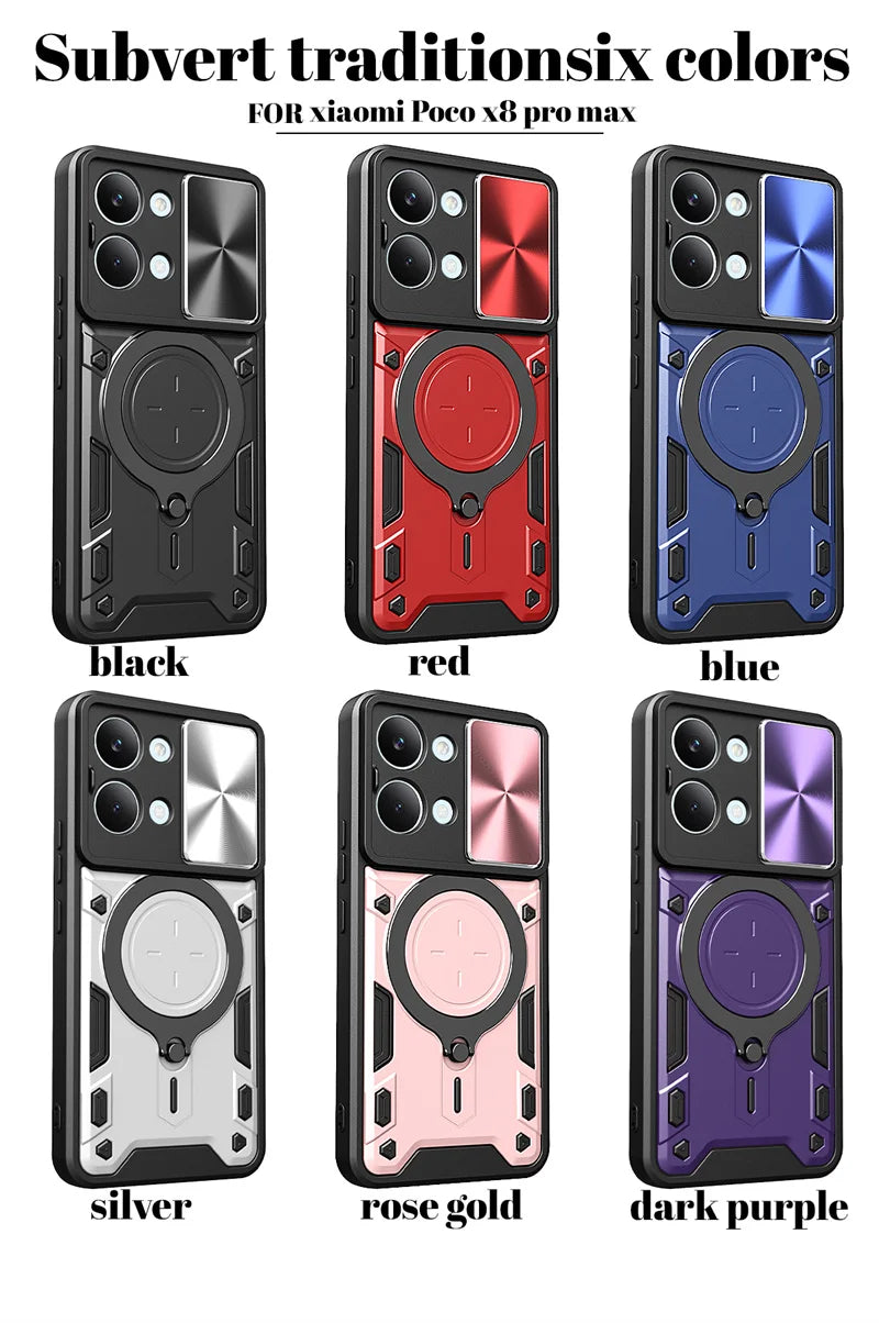 Funda For Xiaomi Poco X8 Pro Max 5G Case Car Magnetic Holder Ring Armor Phone Case For Poco X8Pro Max Slide Lens Protector Cover