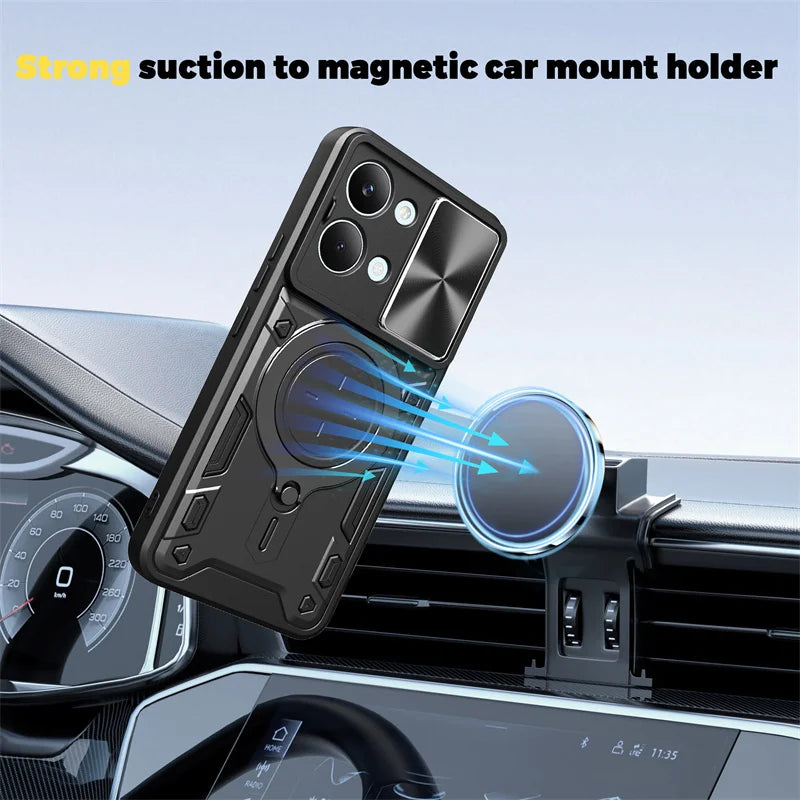 Funda For Xiaomi Poco X8 Pro Max 5G Case Car Magnetic Holder Ring Armor Phone Case For Poco X8Pro Max Slide Lens Protector Cover