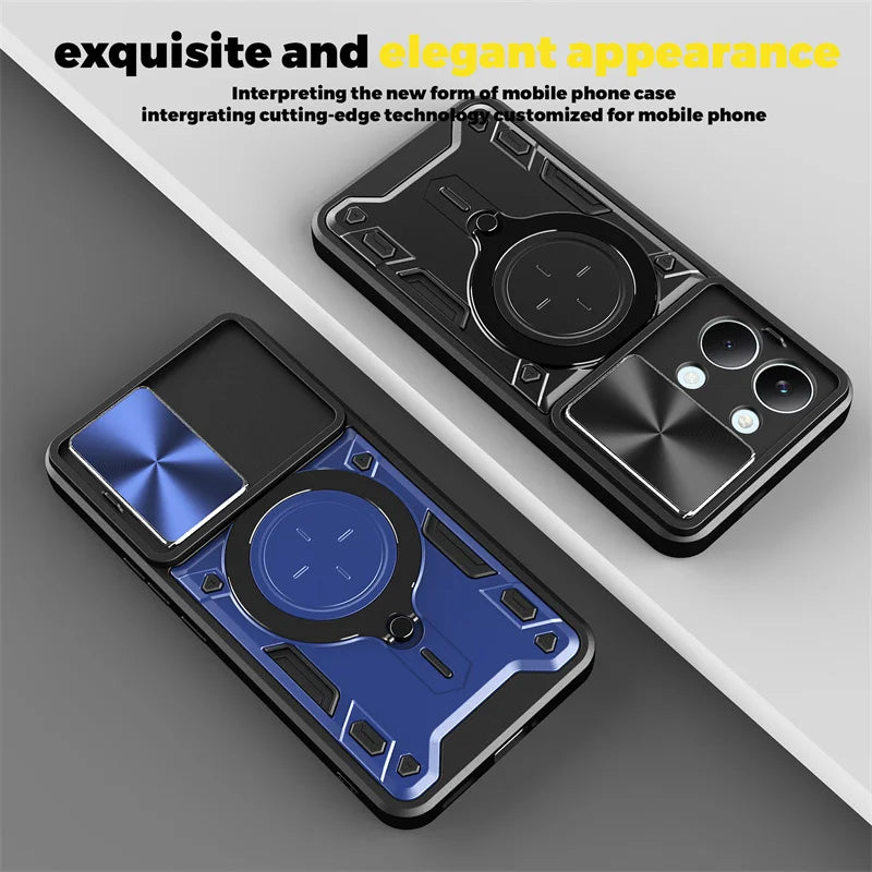 Funda For Xiaomi Poco X8 Pro Max 5G Case Car Magnetic Holder Ring Armor Phone Case For Poco X8Pro Max Slide Lens Protector Cover