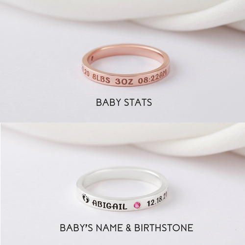 Bague New Mom Personnalisée — Nom Bébé & Pierre de Naissance 💍