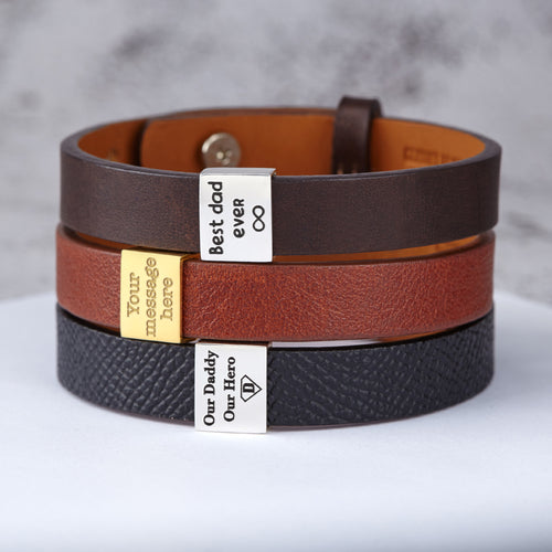 Bracelet Cuir Homme Personnalisé — Gravure & Charme Or 18K 🖤